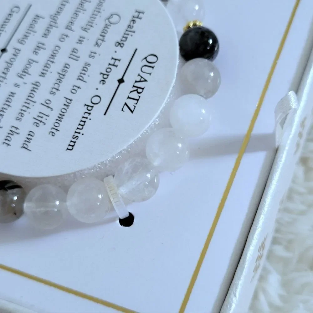 Shivam Mixed Quartz Stretch Bracelet with Crescent Moon🌙 Charm - NIB